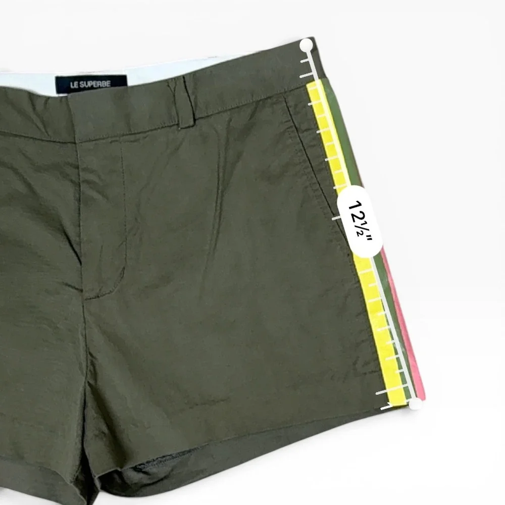 Le Superbe Racing Stripe Shorts Women 6 Olive Green Multi Color Side Tape Cotton